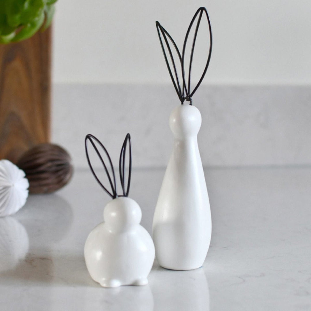 Set of 2 White Ceramic Rabbits - Stanley and Floyd
