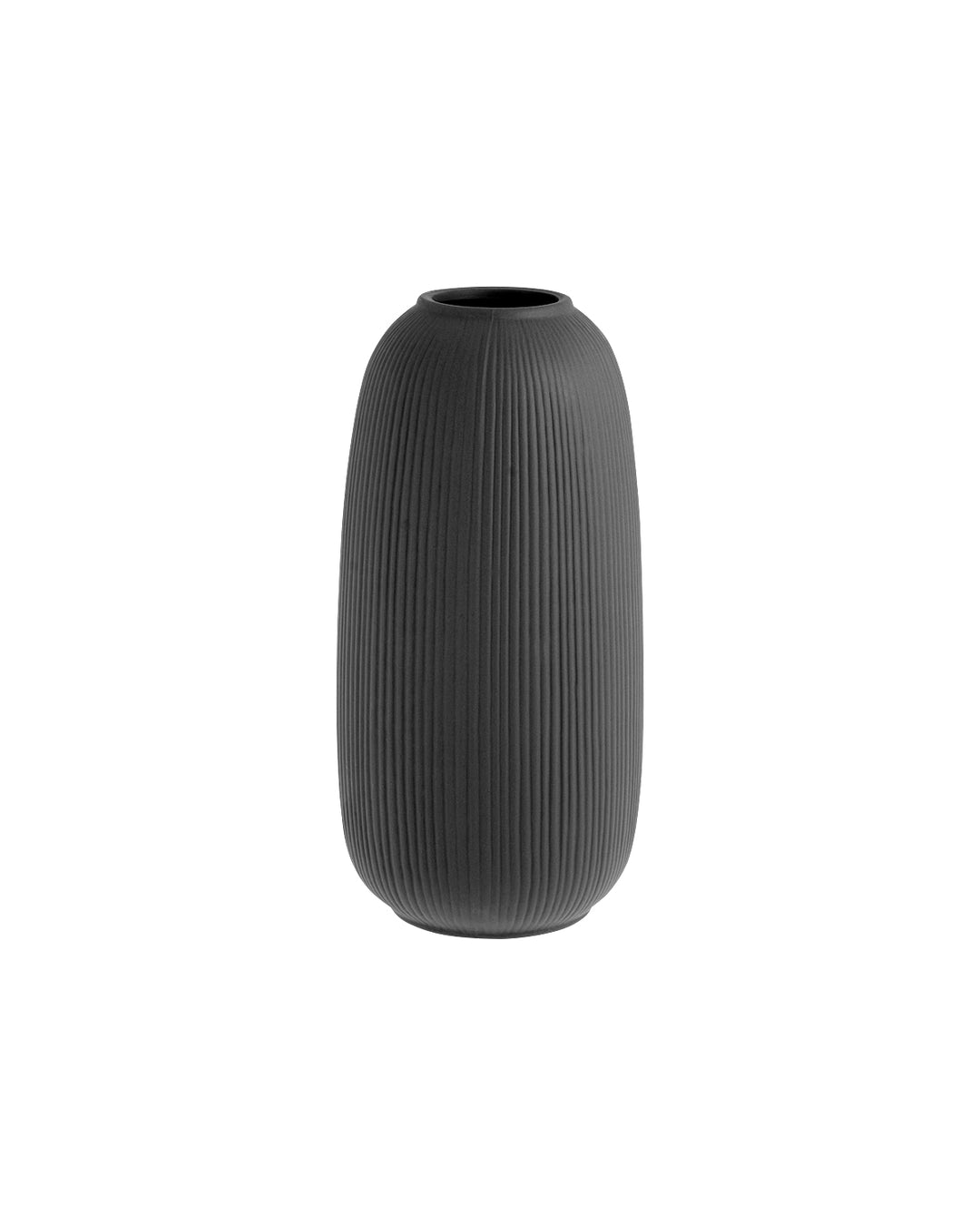 Dark Grey Ribbed Ceramic Vase
