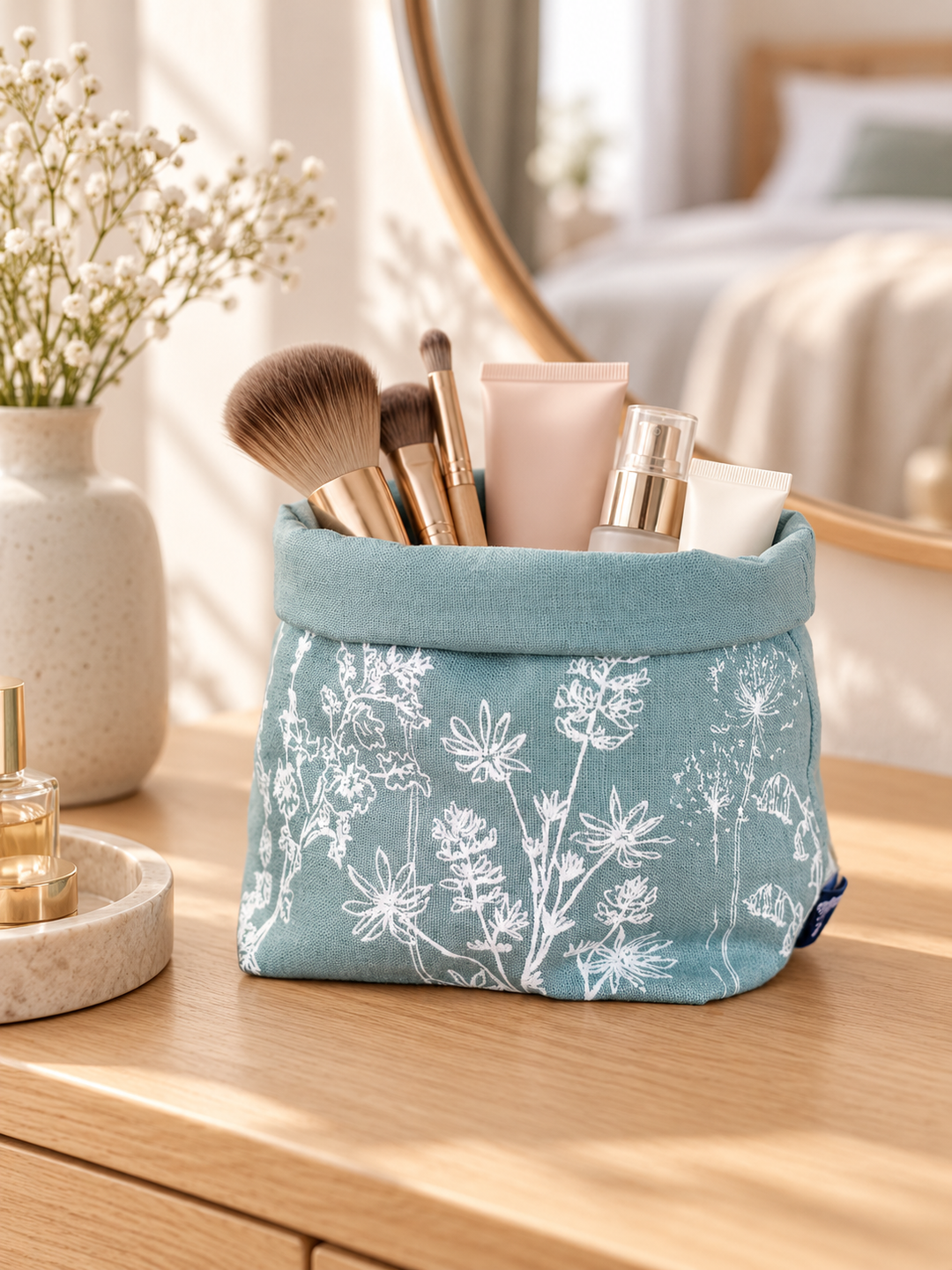 Duck-Egg Blue Linen Storage Pot - Hedgerow Design