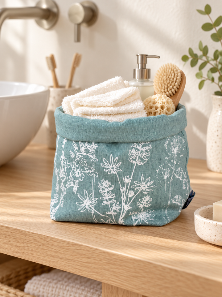 Duck-Egg Blue Linen Storage Pot - Hedgerow Design