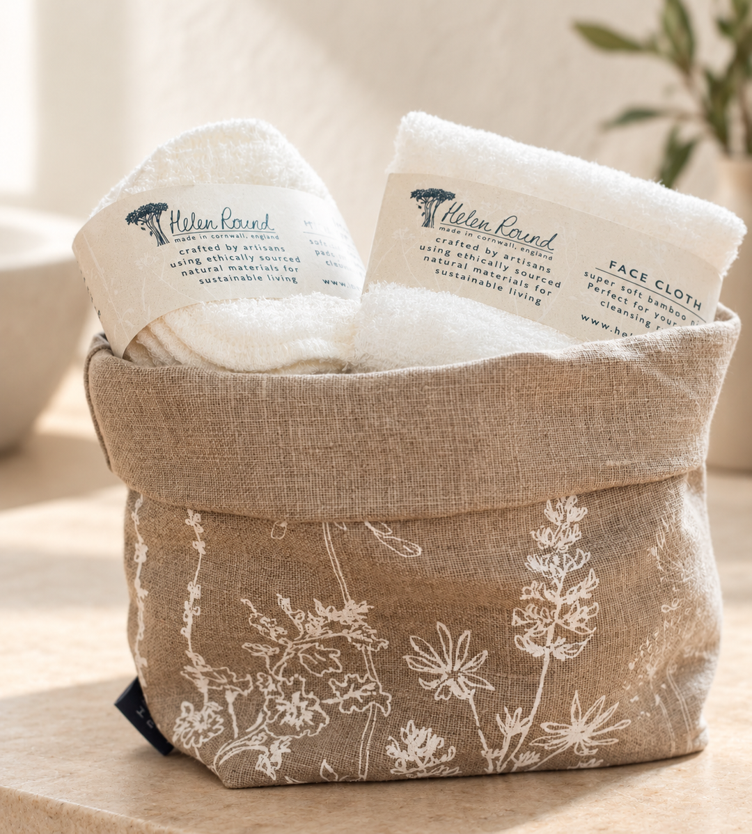 Natural Linen Storage Pot - Hedgerow Design