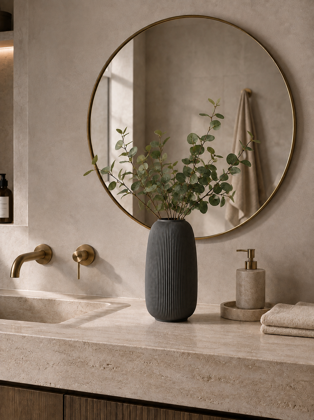 Dark Grey Ribbed Ceramic Vase