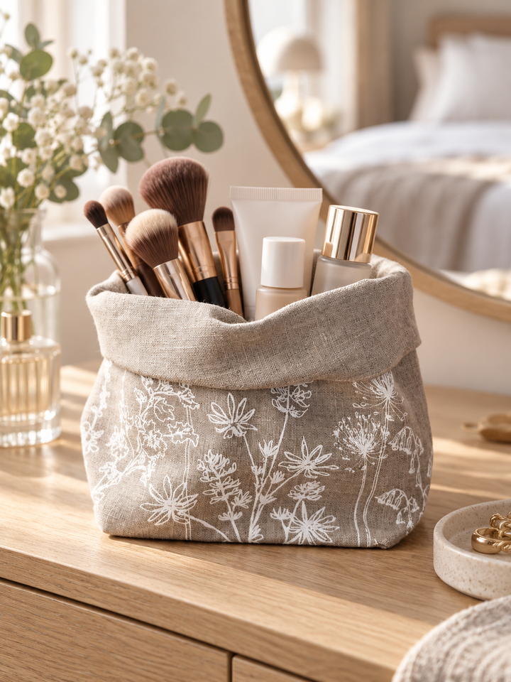 Natural Linen Storage Pot - Hedgerow Design