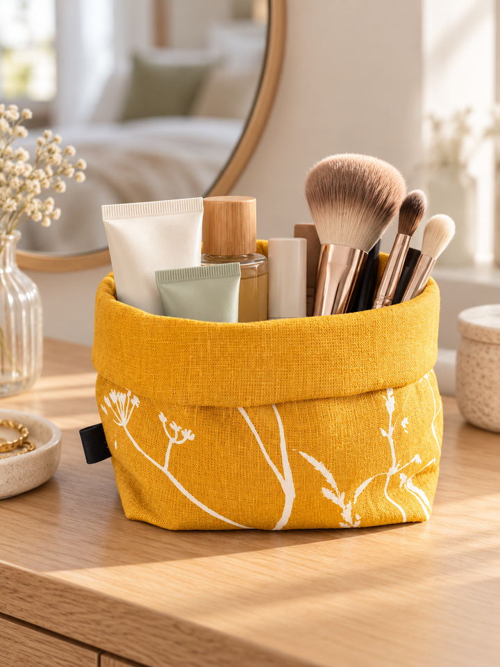 Mustard Yellow Linen Storage Pot - Hedgerow Design