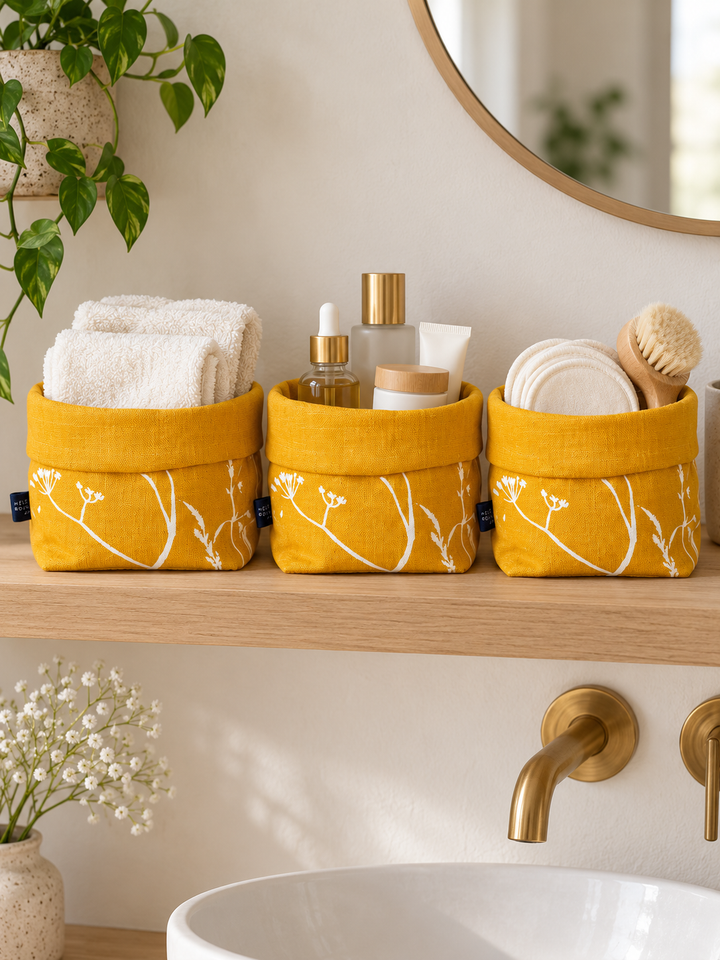 Mustard Yellow Linen Storage Pot - Hedgerow Design