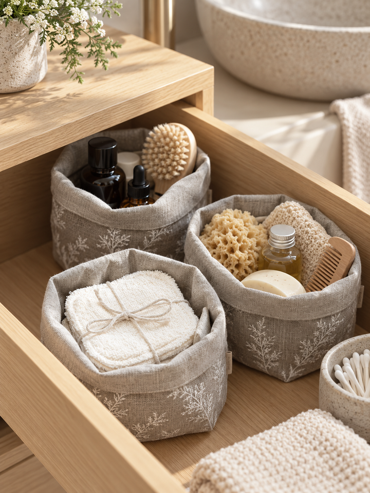 Natural Linen Storage Pot - Hedgerow Design
