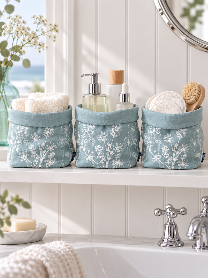 Duck-Egg Blue Linen Storage Pot - Hedgerow Design