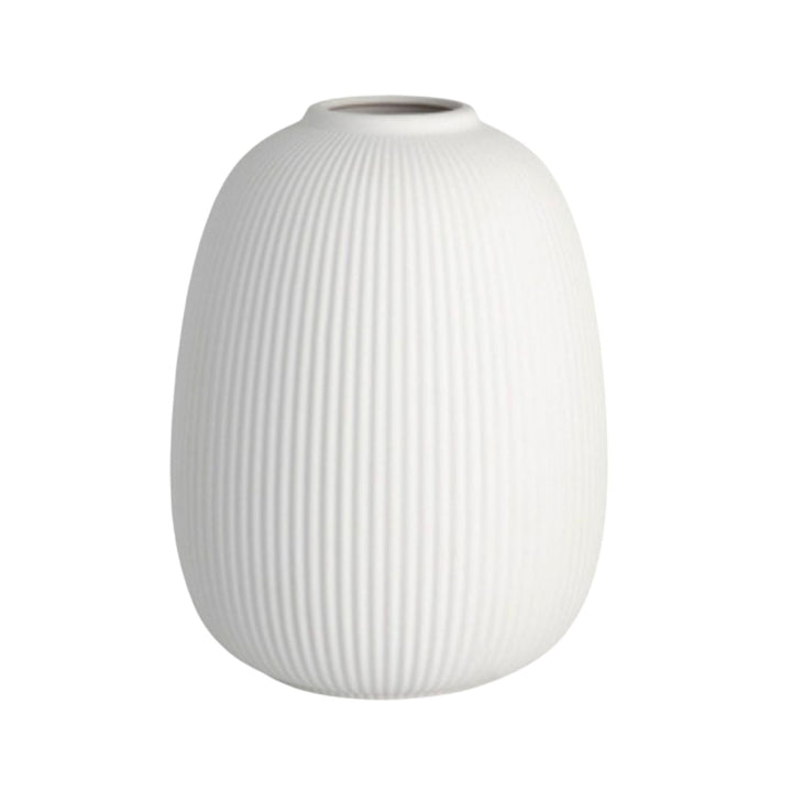 Aby Large White Ribbed Ceramic Vase