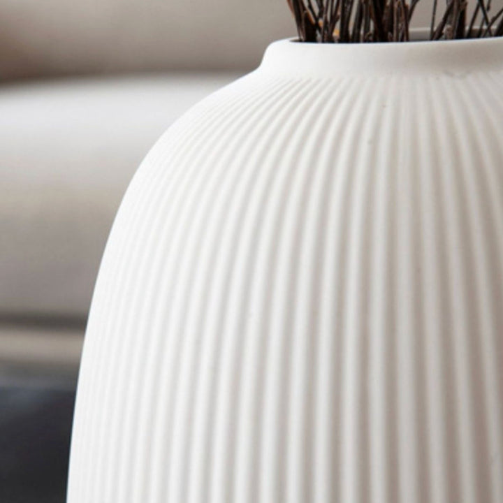 Aby Large White Ribbed Ceramic Vase