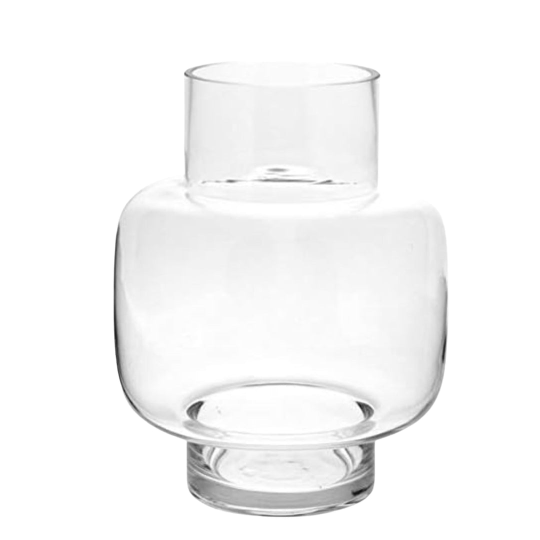 Close-up of handmade Swedish clear glass vase showing thick glass detail