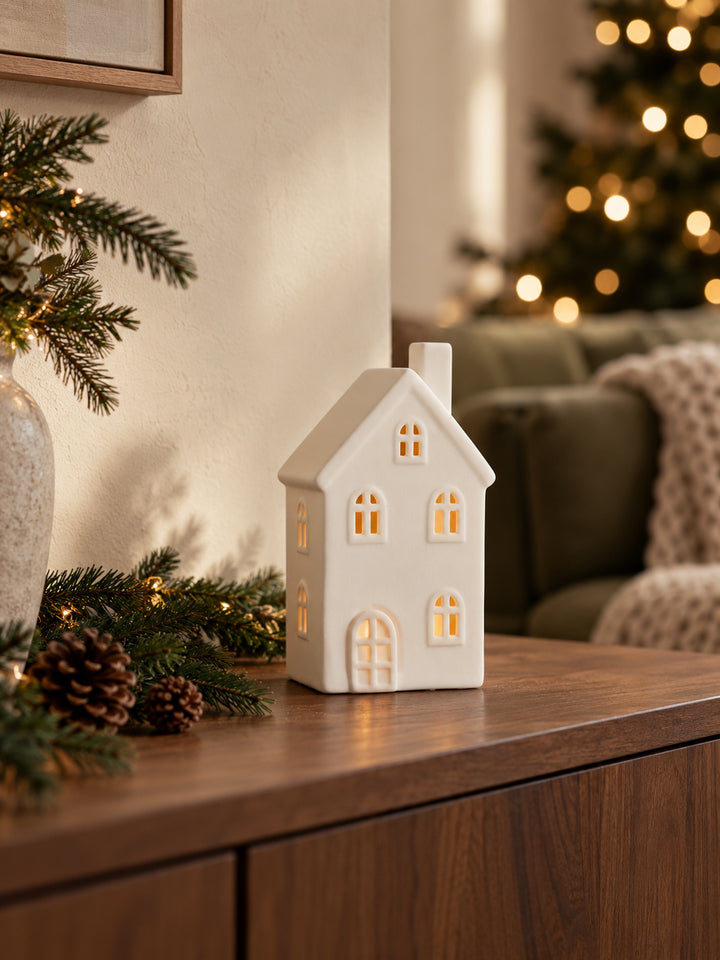 White Ceramic Nordic Tealight House No.10