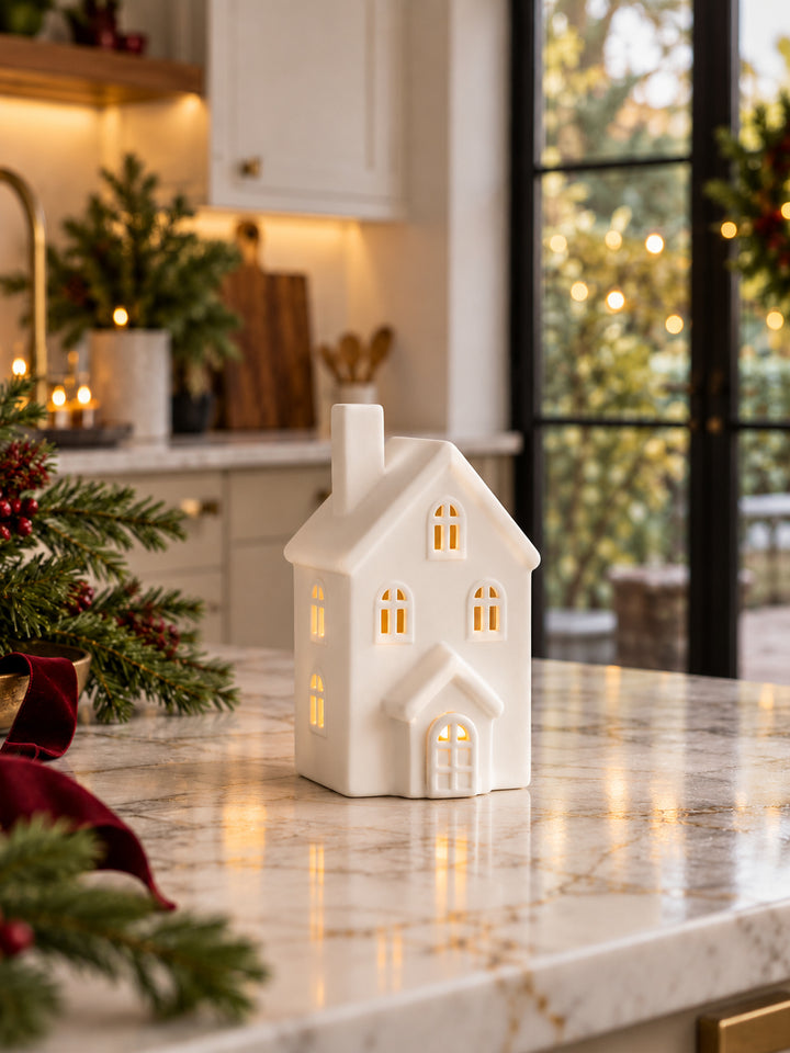 White Ceramic Nordic Tealight House No.12