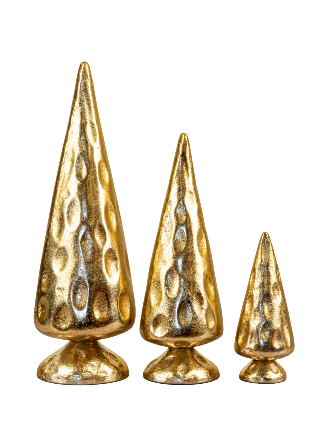 Textured Gold-Tone Metal Christmas Trees (Set of 3)