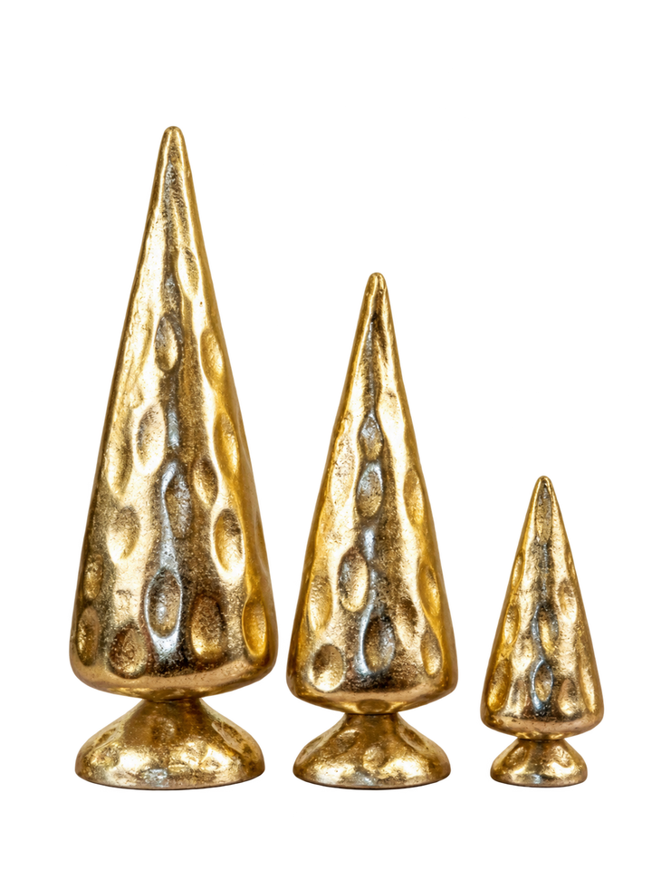 Textured Gold-Tone Metal Christmas Trees (Set of 3)