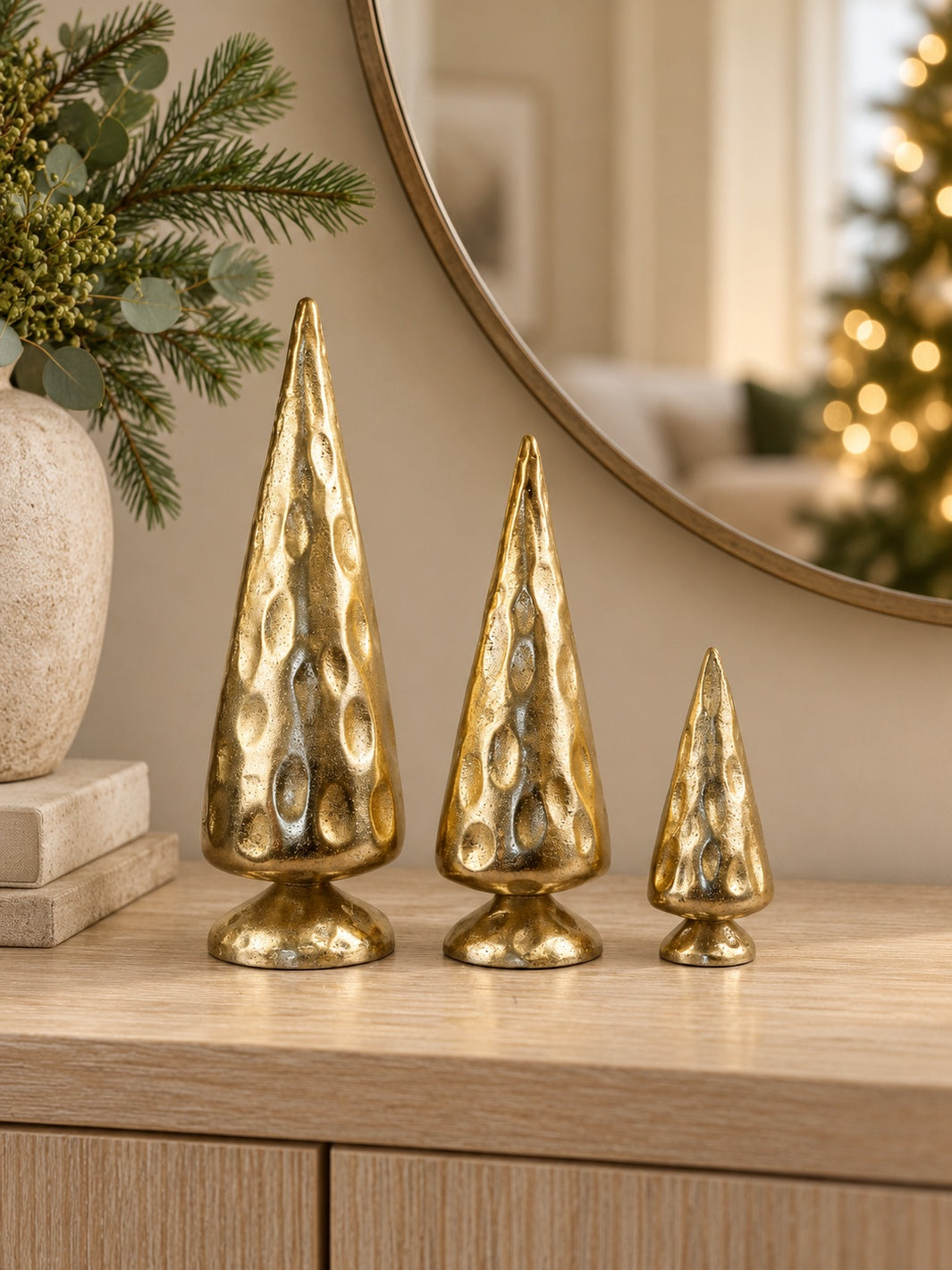 Textured Gold-Tone Metal Christmas Trees (Set of 3)