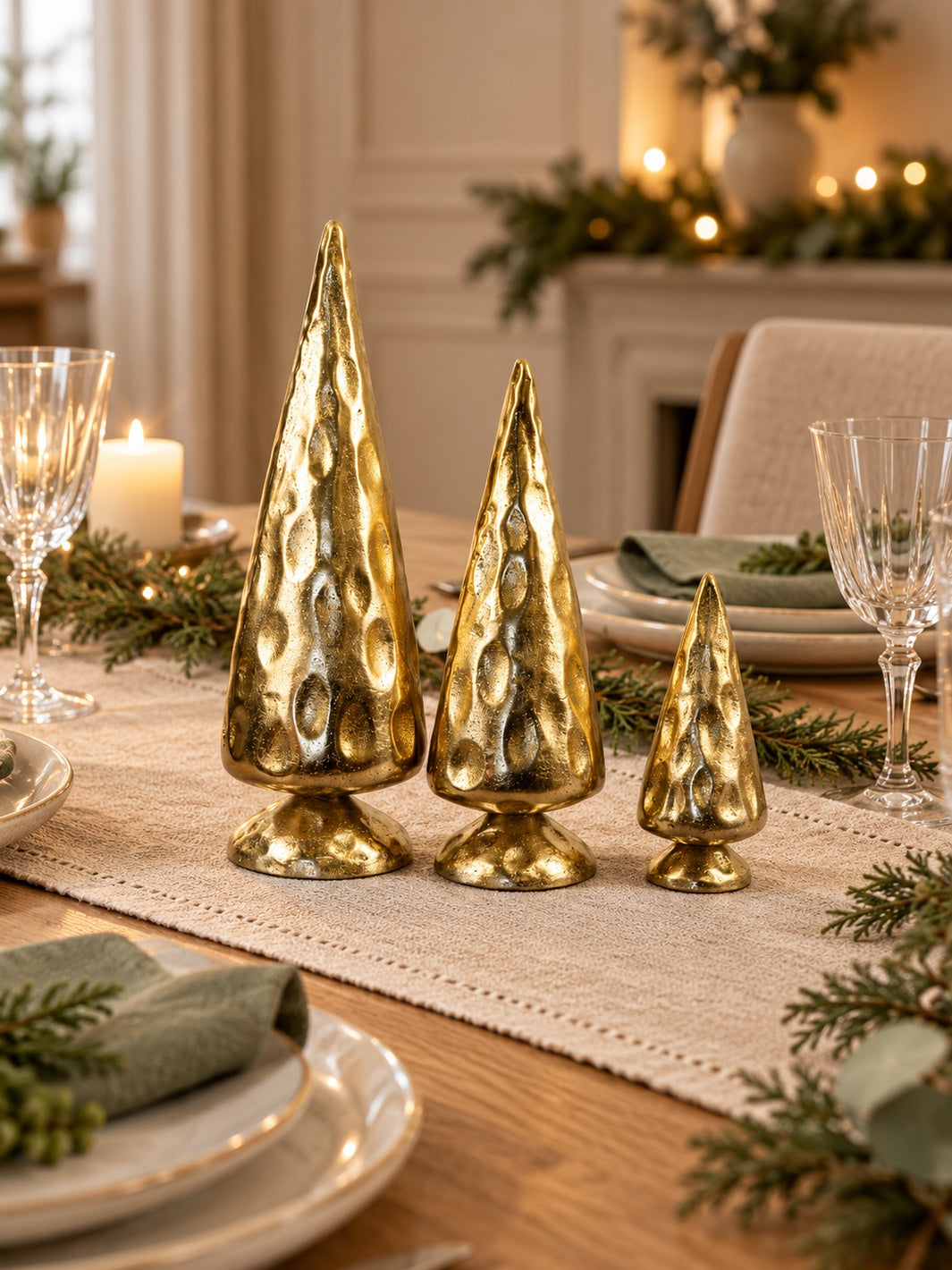 Textured Gold-Tone Metal Christmas Trees (Set of 3)