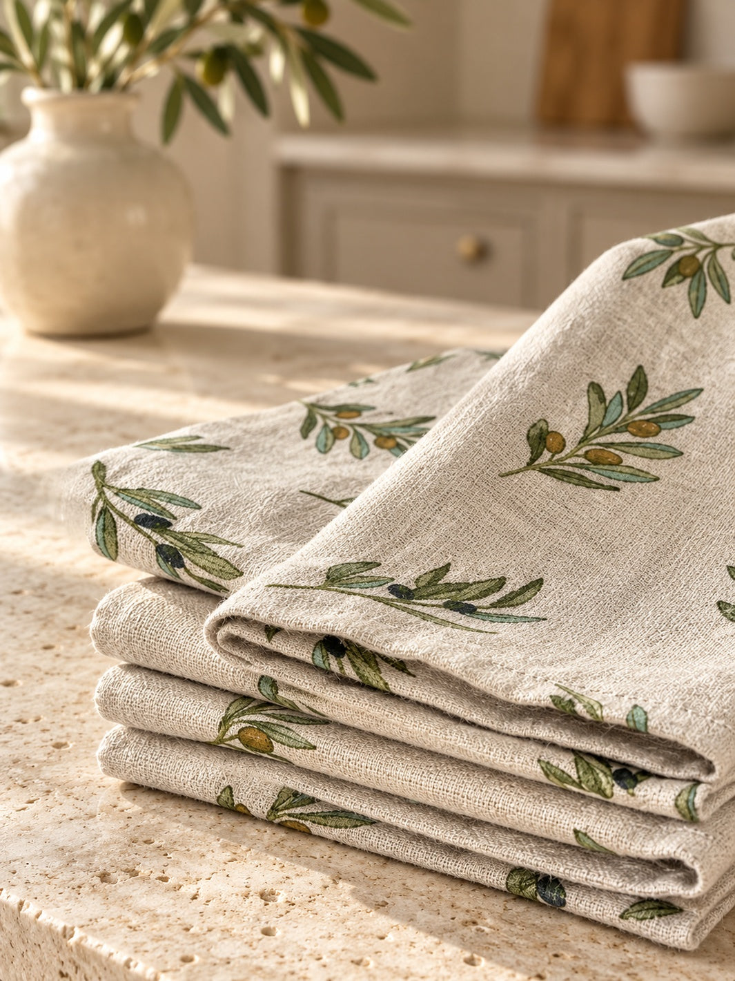 Olive Linen Napkins (Set of 4)