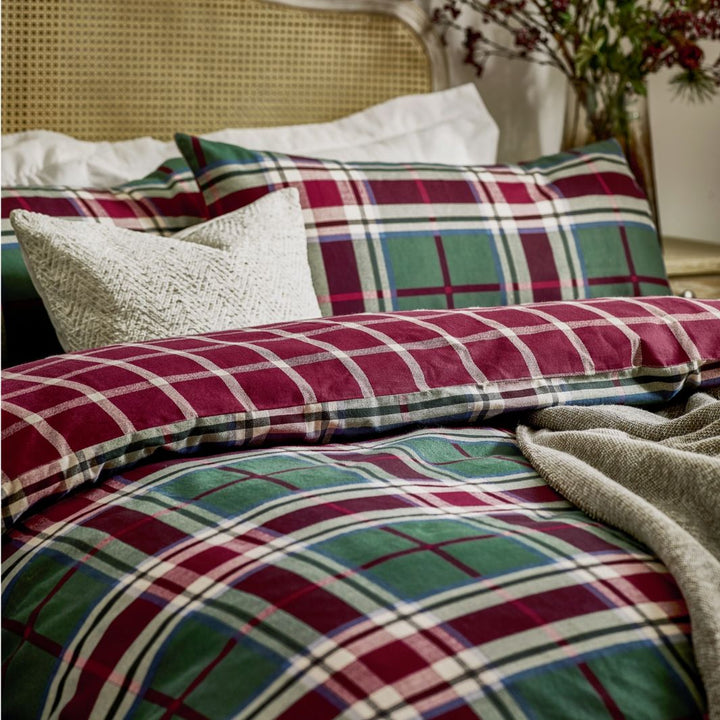 Braemar Check Brushed Cotton Duvet Cover Set Berry/Pine
