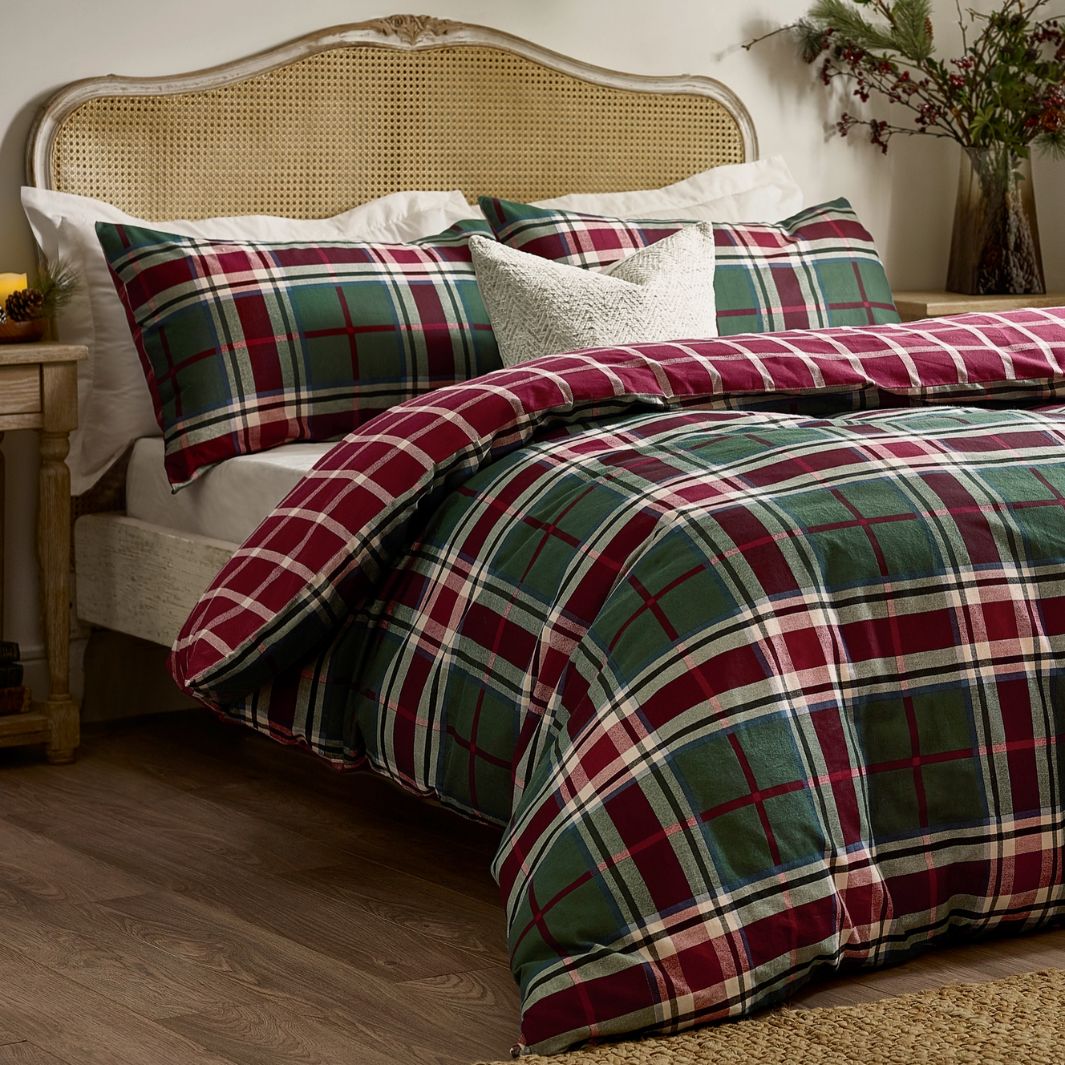Braemar Check Brushed Cotton Duvet Cover Set Berry/Pine