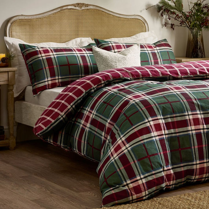 Braemar Check Brushed Cotton Duvet Cover Set Berry/Pine