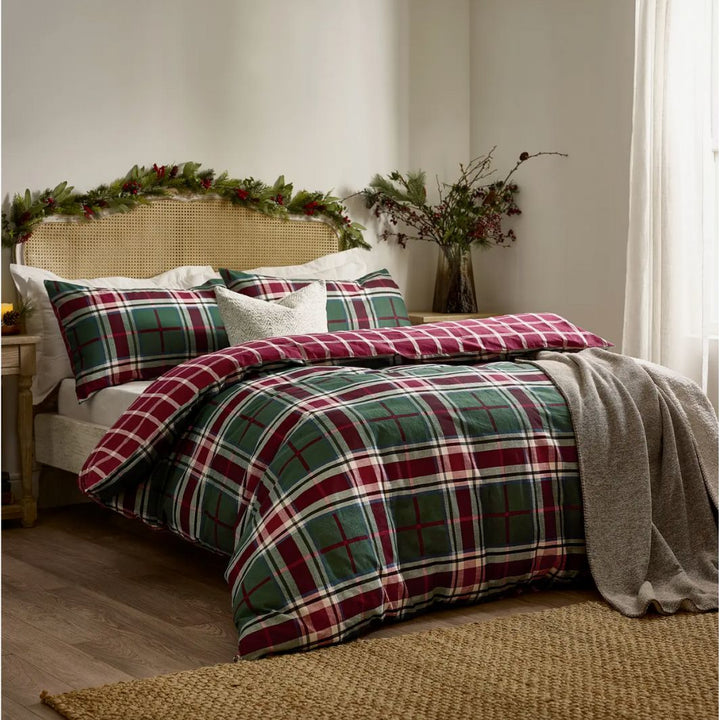 Braemar Check Brushed Cotton Duvet Cover Set Berry/Pine