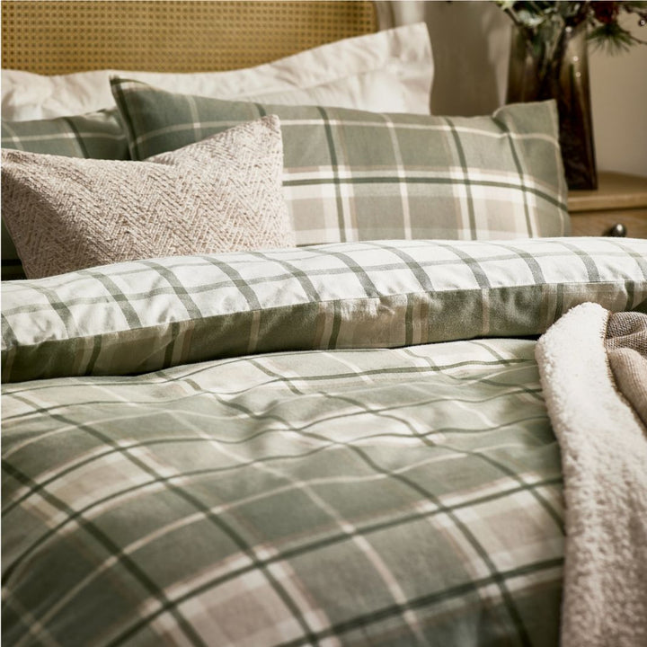 Braemar Check Brushed Cotton Duvet Cover Set Green/Natural
