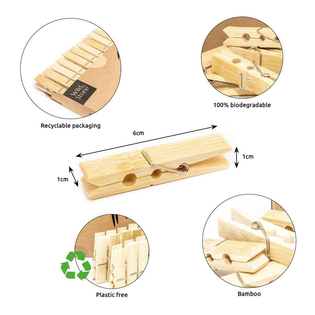 Bamboo Clothes Pegs - 20 Pack - Stanley and Floyd