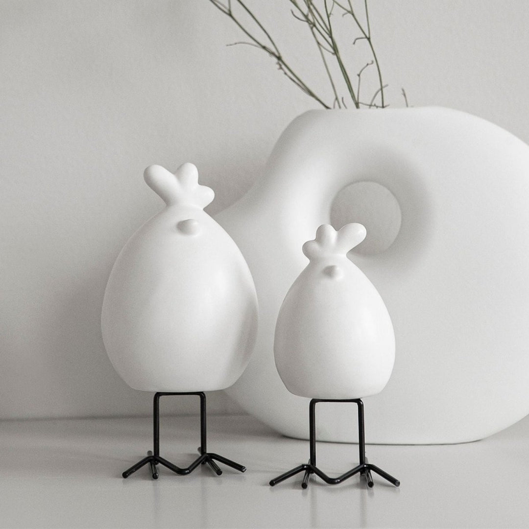 Set of 2 White Ceramic Easter Hens - Stanley and Floyd