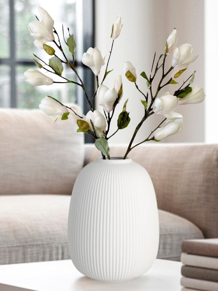 White Ribbed Vase - Stanley and Floyd