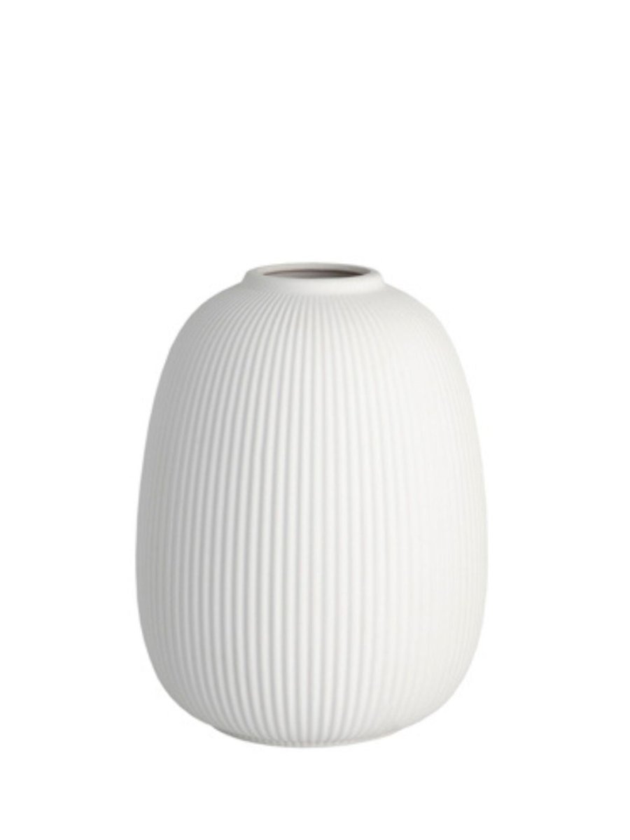 White Ribbed Vase - Stanley and Floyd